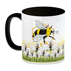 Kaffeebecher mit Wiesen-Motiv, Biene und witzigem Spruch fürs Büro oder Kollegen