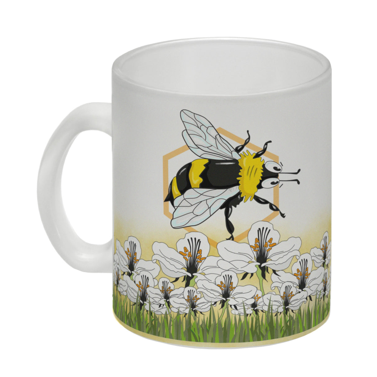 Kaffeebecher mit Wiesen-Motiv, Biene und witzigem Spruch fürs Büro oder Kollegen