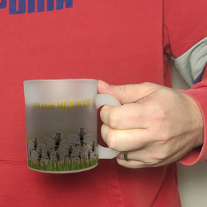 Kaffeebecher mit Wiesen-Motiv, Biene und witzigem Spruch fürs Büro oder Kollegen