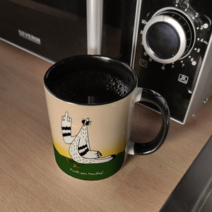 Motivation Kaffeebecher mit lustigen Tauben und Spruch Fuck Monday Hello Friday