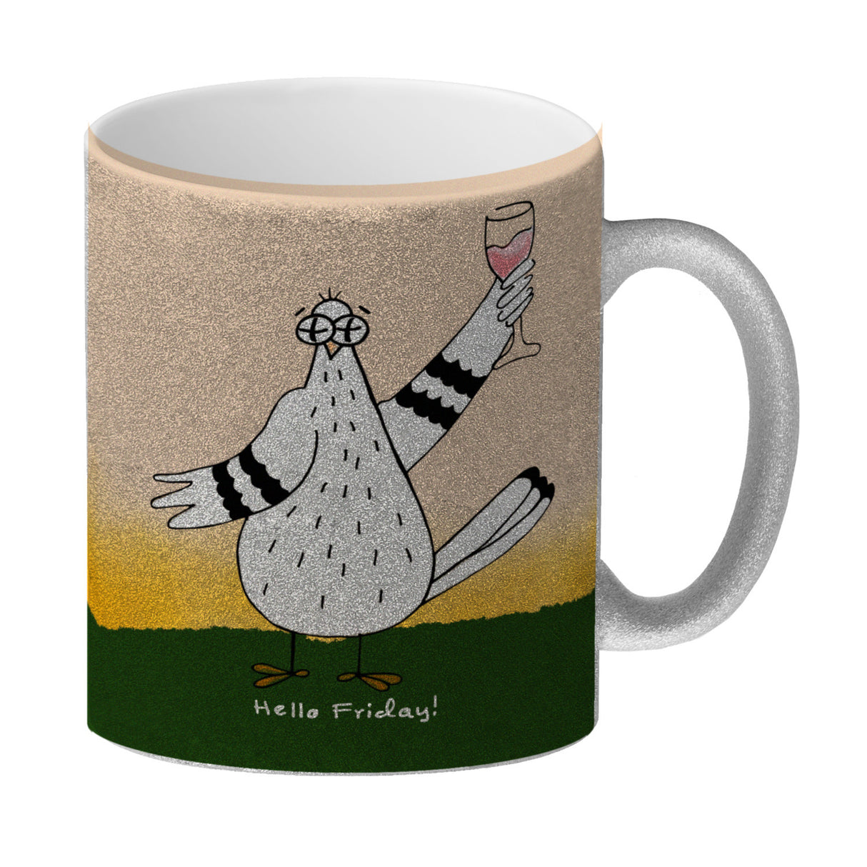 Motivation Kaffeebecher mit lustigen Tauben und Spruch Fuck Monday Hello Friday
