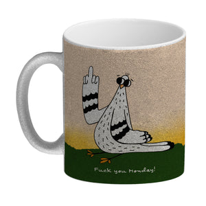 Motivation Kaffeebecher mit lustigen Tauben und Spruch Fuck Monday Hello Friday