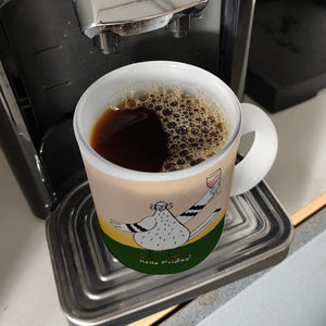 Motivation Kaffeebecher mit lustigen Tauben und Spruch Fuck Monday Hello Friday