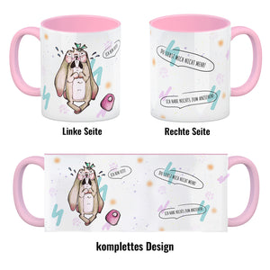 Kaffeebecher mit unzufriedenem, traurigem Hasen und witzigen Sprüchen