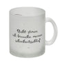 Kaffeebecher in pastellfarben mit schlafender Katze und witzigem Spruch