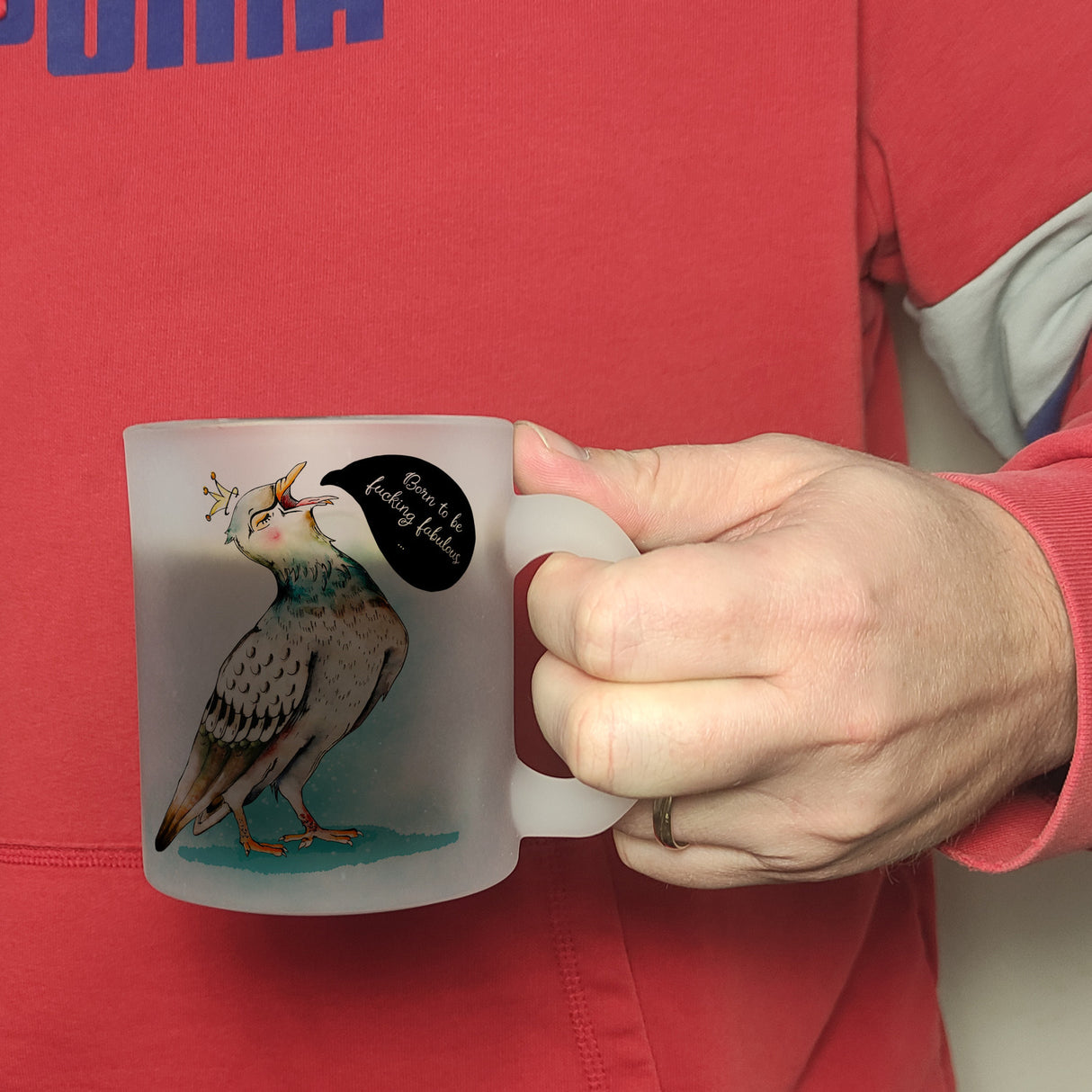 Kaffeebecher mit Tauben Motiv und witzigem Spruch für eine Diva