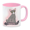 Kaffeebecher mit böse schauender Nacktkatze und Spruch Psycho/Problem?