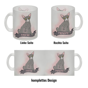 Kaffeebecher mit böse schauender Nacktkatze und Spruch Psycho/Problem?