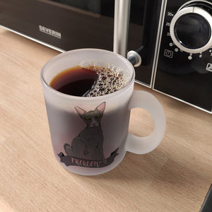 Kaffeebecher mit böse schauender Nacktkatze und Spruch Psycho/Problem?