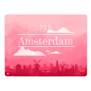 Metallschild für Fans von Städtetrips mit der Silhouette von Amsterdam
