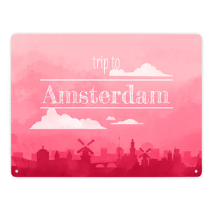 Metallschild für Fans von Städtetrips mit der Silhouette von Amsterdam