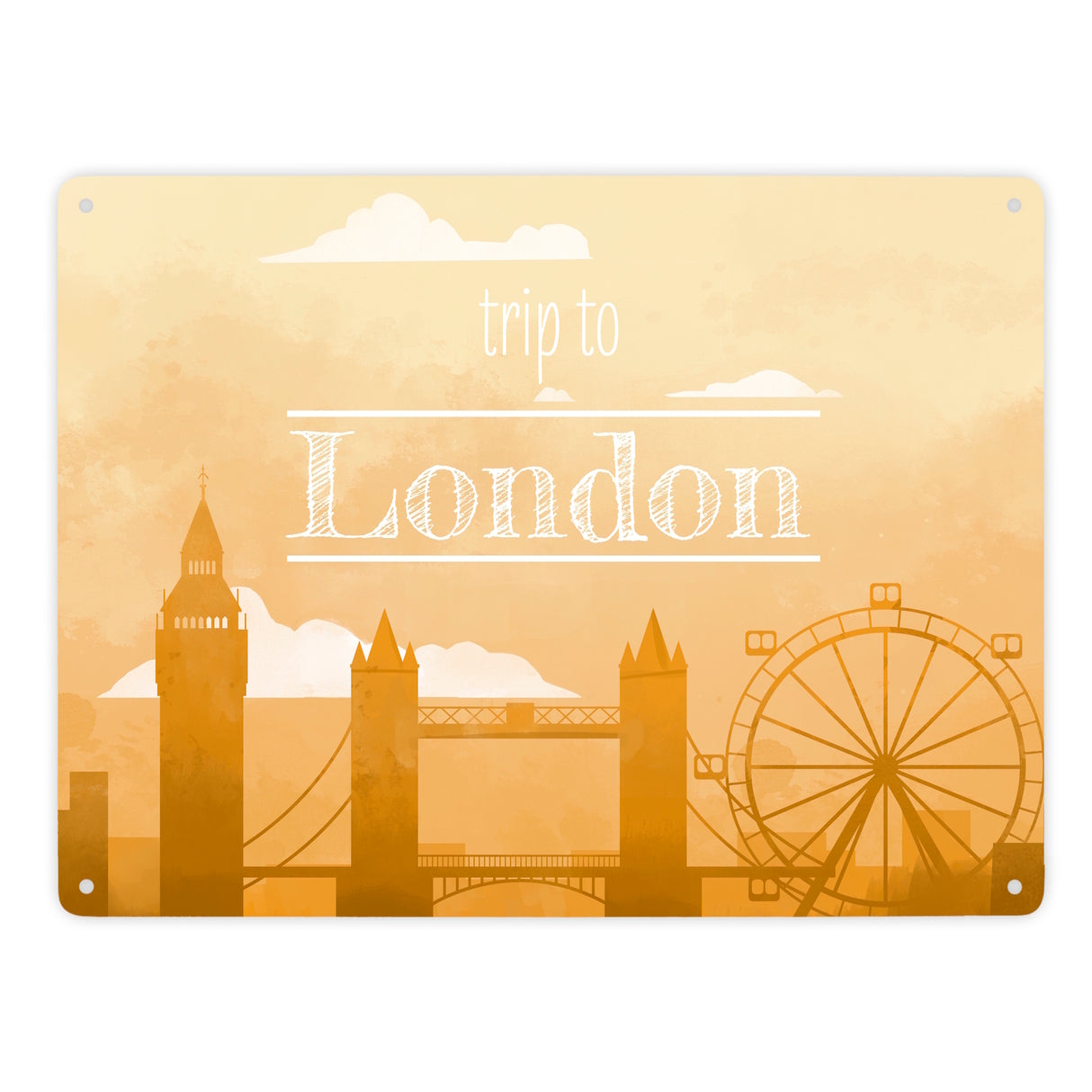 Metallschild für Fans von Städtetrips mit der Silhouette von London