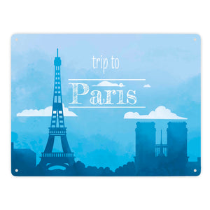 Metallschild in 15x20 cm für Fans von Städtetrips mit der Silhouette von Paris