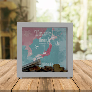 Spardose mit Japan Karte und Spruch - travel through Japan