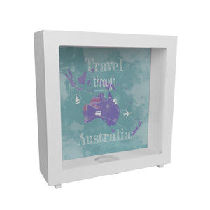 Spardose mit Australien Karte und Spruch - travel through Australien