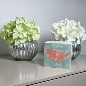 Spardose mit USA Karte und Spruch - travel through USA