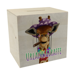Spardose mit lustigem Tier und Text für Urlauber - Urlaubsgiraffe