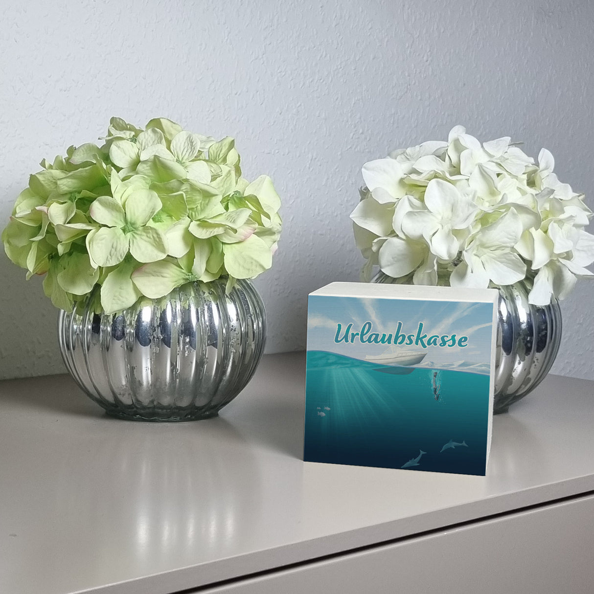 Spardose im Taucher-Design mit Boot und Text - Urlaubskasse