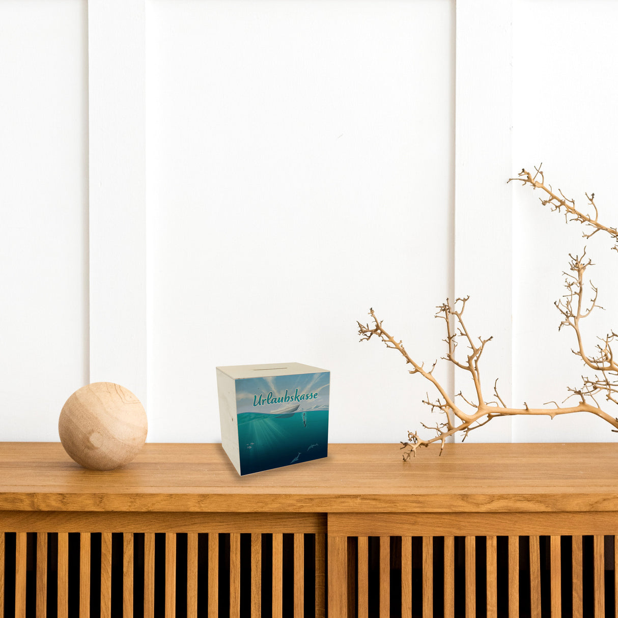 Spardose im Taucher-Design mit Boot und Text - Urlaubskasse