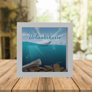 Spardose im Taucher-Design mit Boot und Text - Urlaubskasse