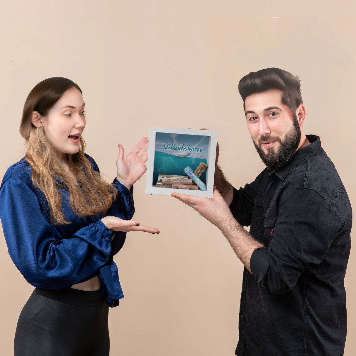 Spardose im Taucher-Design mit Boot und Text - Urlaubskasse