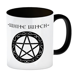 Kaffeebecher mit magischen Pentagrammen und Spruch - White Witch - Dark Witch