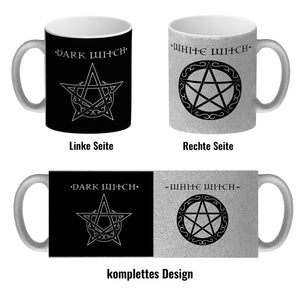 Kaffeebecher mit magischen Pentagrammen und Spruch - White Witch - Dark Witch