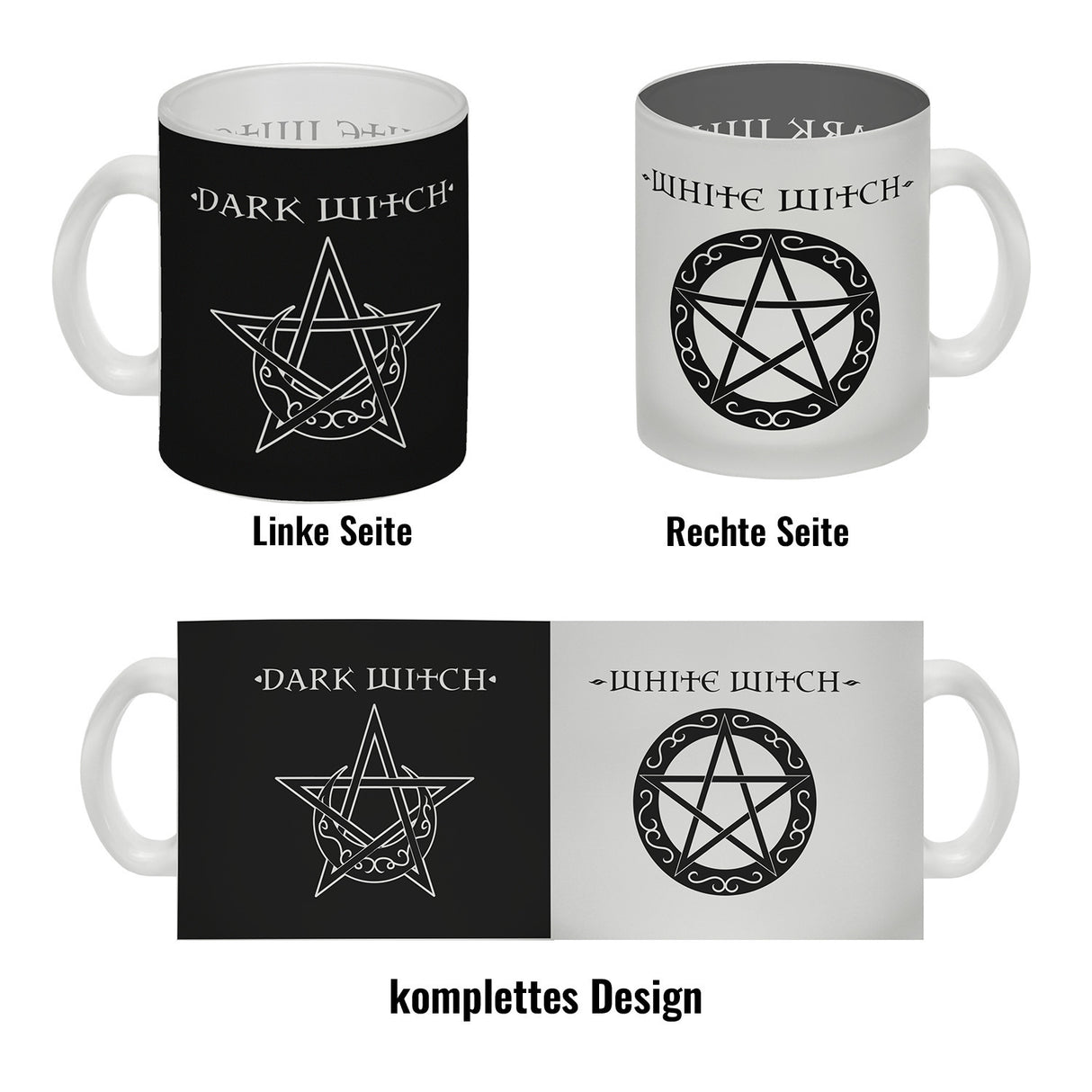 Kaffeebecher mit magischen Pentagrammen und Spruch - White Witch - Dark Witch