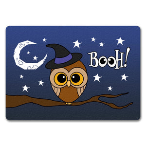 Fußmatte für Halloween mit niedlichem Eulenmotiv und Spruch - BOOH!