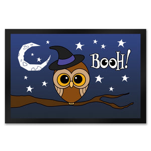 Fußmatte für Halloween mit niedlichem Eulenmotiv und Spruch - BOOH!