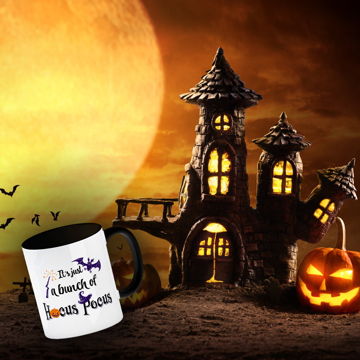 Kaffeebecher mit Halloween Motiv und Spruch - It's just a bunch of Hocus Pocus -