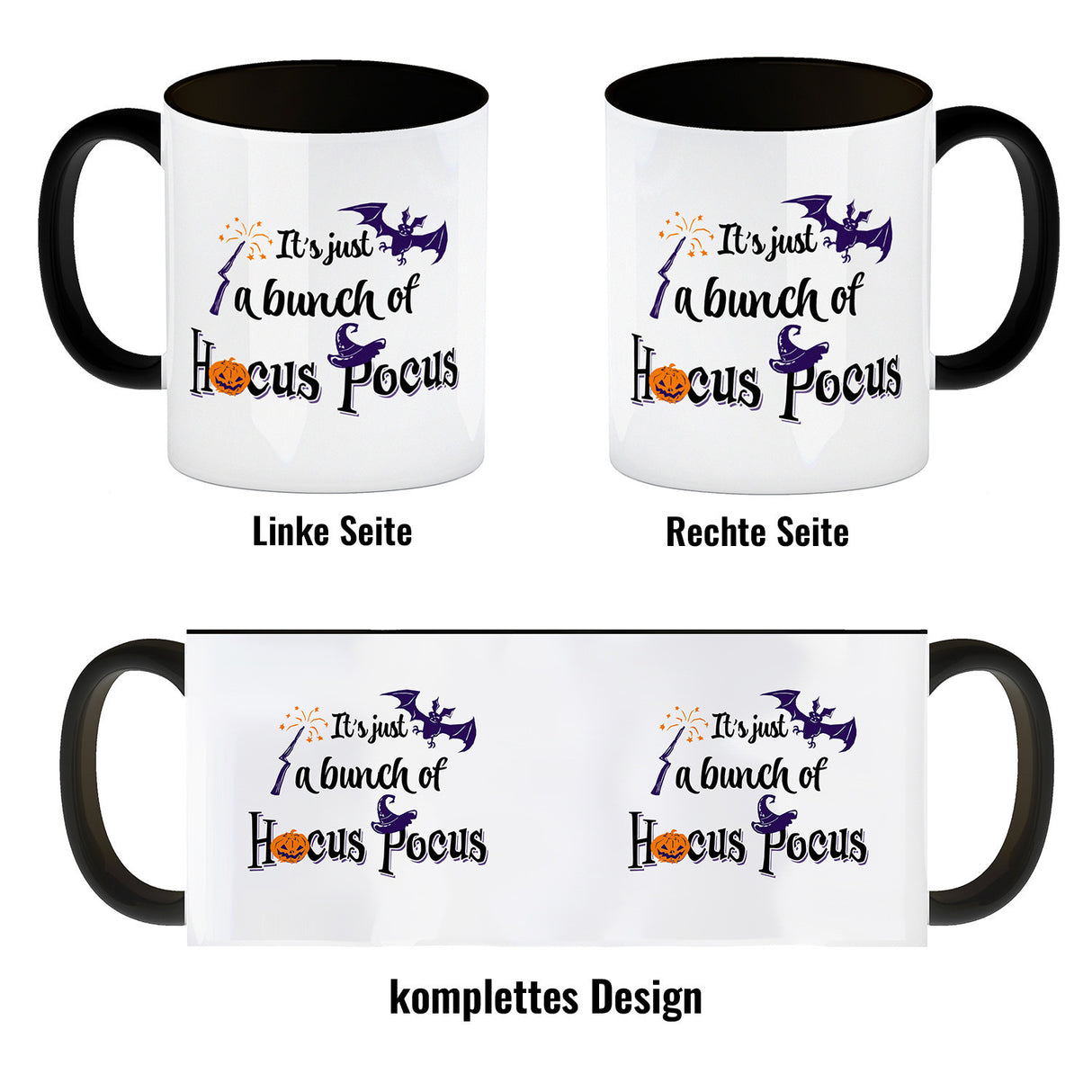 Kaffeebecher mit Halloween Motiv und Spruch - It's just a bunch of Hocus Pocus -
