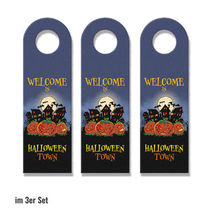 Türhänger mit gruseligem Motiv und Spruch - Welcome in Halloween Town -