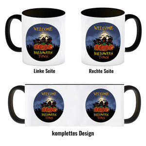 Kaffeebecher mit gruseligem Motiv und Spruch - Welcome in Halloween Town -