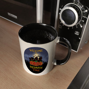 Kaffeebecher mit gruseligem Motiv und Spruch - Welcome in Halloween Town -