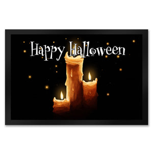Fußmatte in 35x50 cm mit Kerze Motiv und Happy Halloween Schriftzug