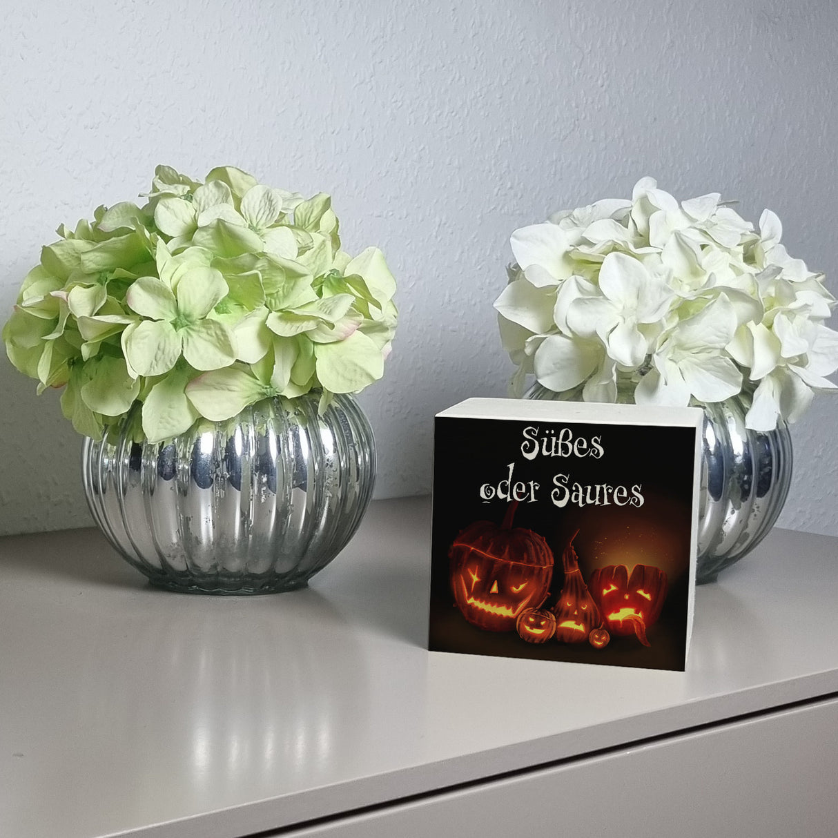Spardose mit gruseligem Kürbisköpfe Motiv und Spruch - Süßes oder Saures