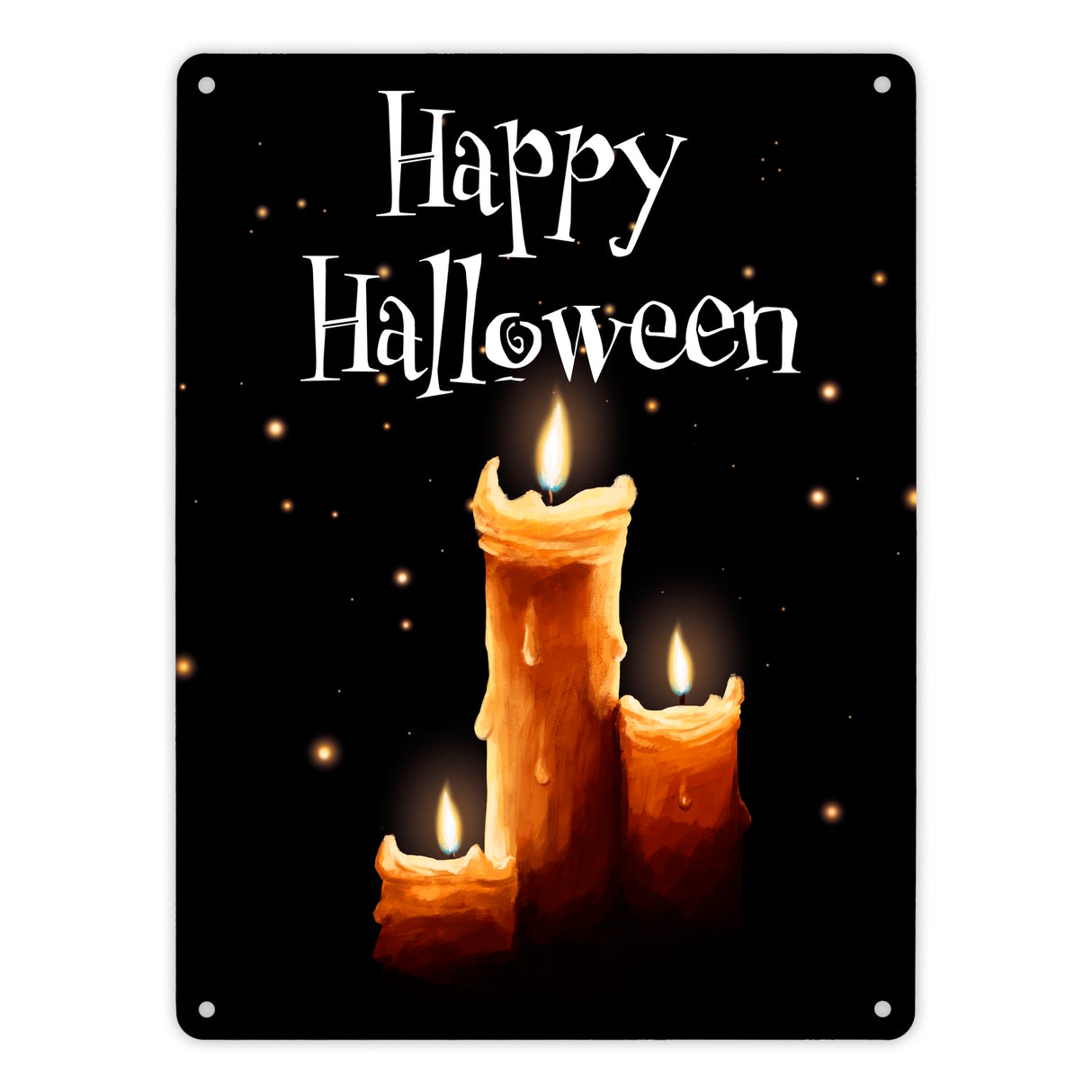 Metallschild mit gruseligem Kerzen Motiv und Happy Halloween Schriftzug
