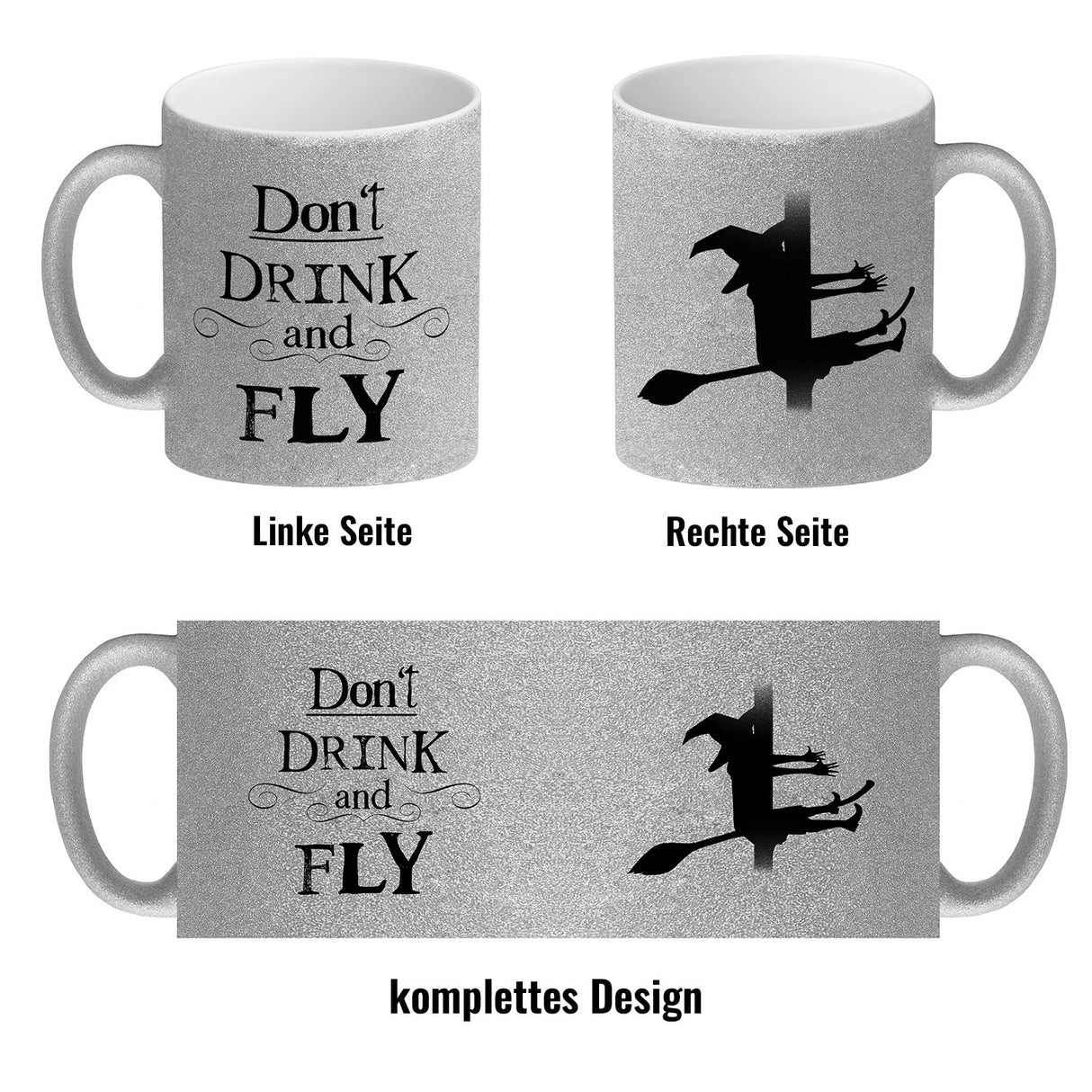 Kaffeebecher mit Hexenmotiv und lustigem Spruch - Don't drink and fly -