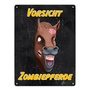Vorsicht Zombiepferd Metallschild in 15x20 cm in dunkelgrau