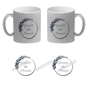Schön, dass du da bist! Kaffeebecher mit Blumenkranz herrlich wunderbar Kaffeepott Trinkschale edel Gebinde Bukett Strauß Blumen Bouquet Spruch Slogan Sinnspruch Lebensregel