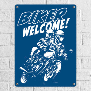 Biker Welcome Metallschild zum Thema Motorrad fahren und frei sein