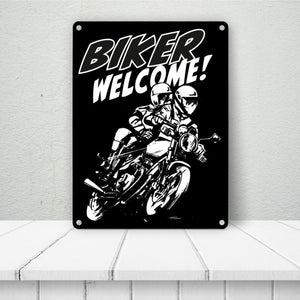 Biker Welcome Metallschild zum Thema Motorrad fahren und frei sein