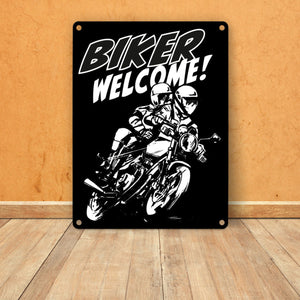 Biker Welcome Metallschild zum Thema Motorrad fahren und frei sein