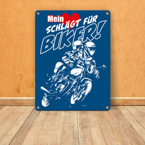 Metallschild mit Motorrad Mein Herz schlägt für Biker