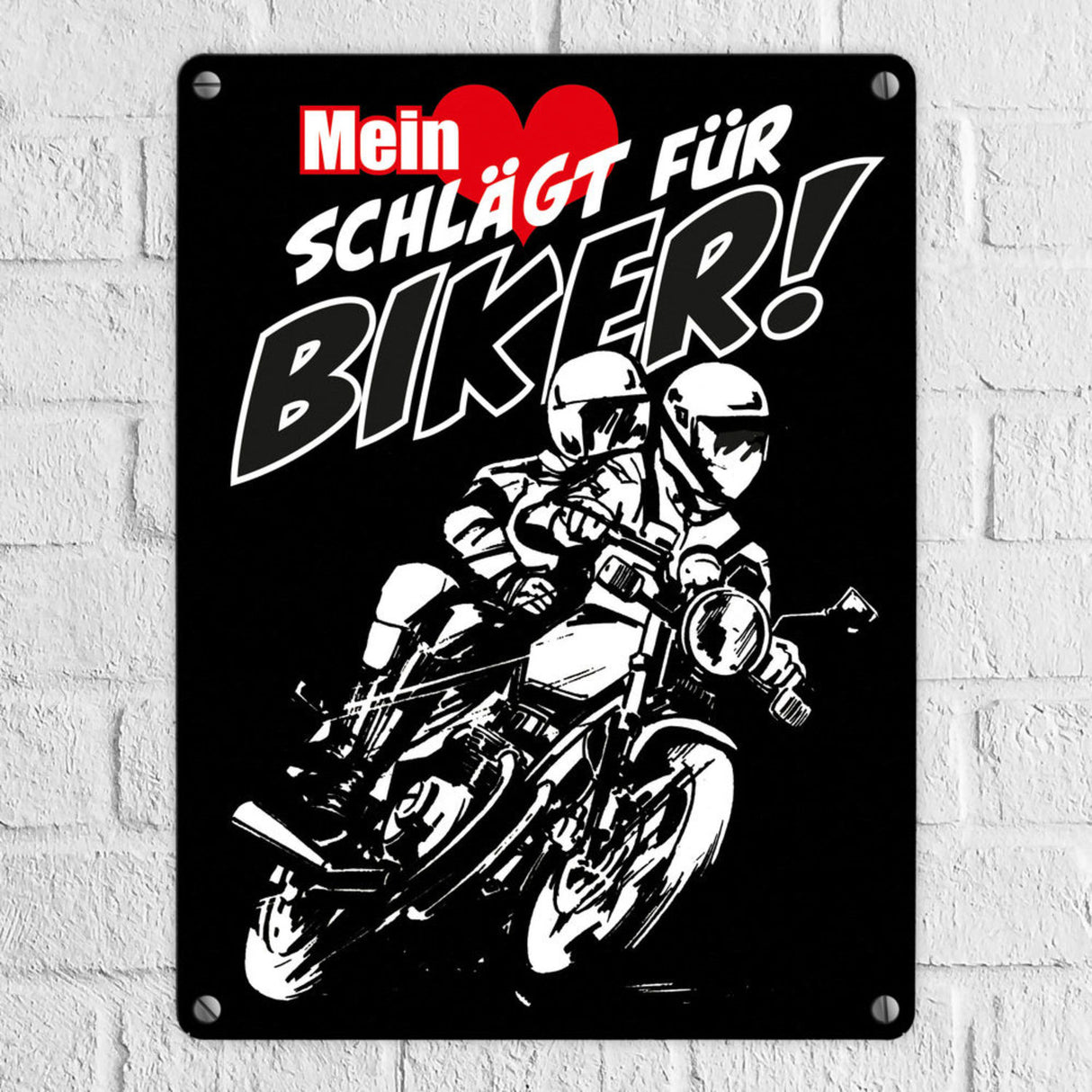 Metallschild mit Motorrad Mein Herz schlägt für Biker