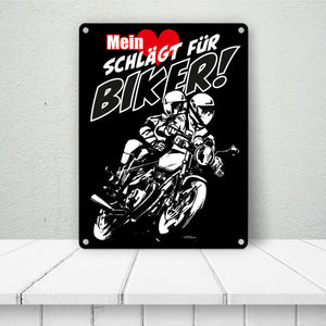 Metallschild mit Motorrad Mein Herz schlägt für Biker