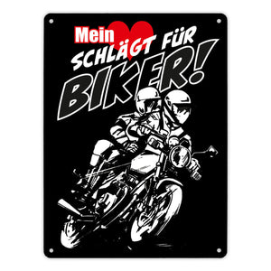 Metallschild mit Motorrad Mein Herz schlägt für Biker