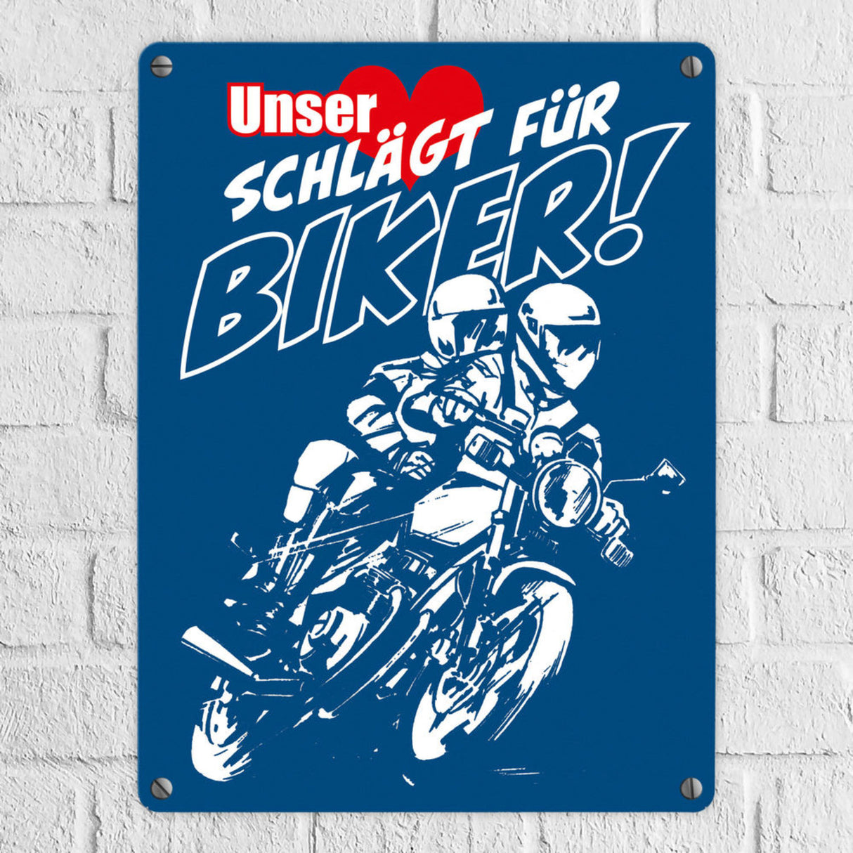 Metallschild mit Motorrad Unser Herz schlägt für Biker