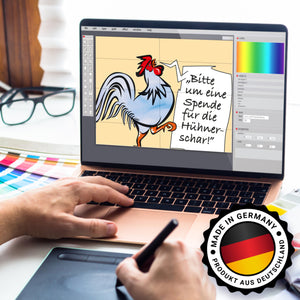 Spardose mit Hahn Motiv zum Thema Trinkgeld und lustigem Spruch